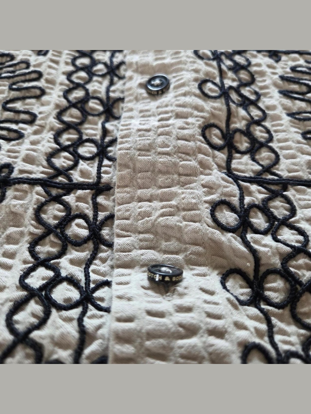 Scotch & Soda Oversize Embroidered Cotton Seersucker Button Up Shirt Size L - Picture 3 of 10